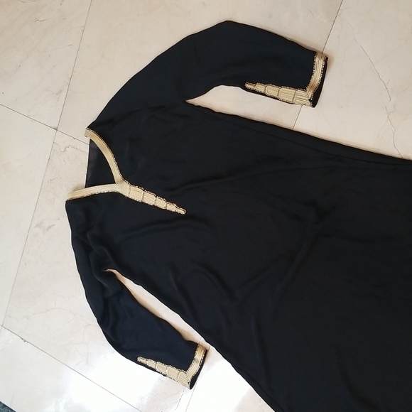 Black & Gold Embroidered Sequin Kaftan Cover-Up Maxi Dress - Picture 3 of 16